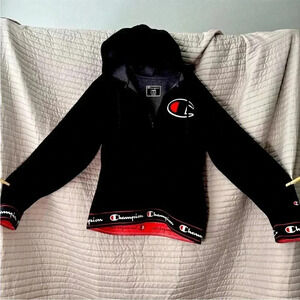 Champions men’s pullover black c logo Sherpa hoodie sz L
